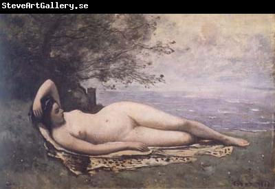 Jean Baptiste Camille  Corot Bacchante couchee au bord de la mer (mk11)